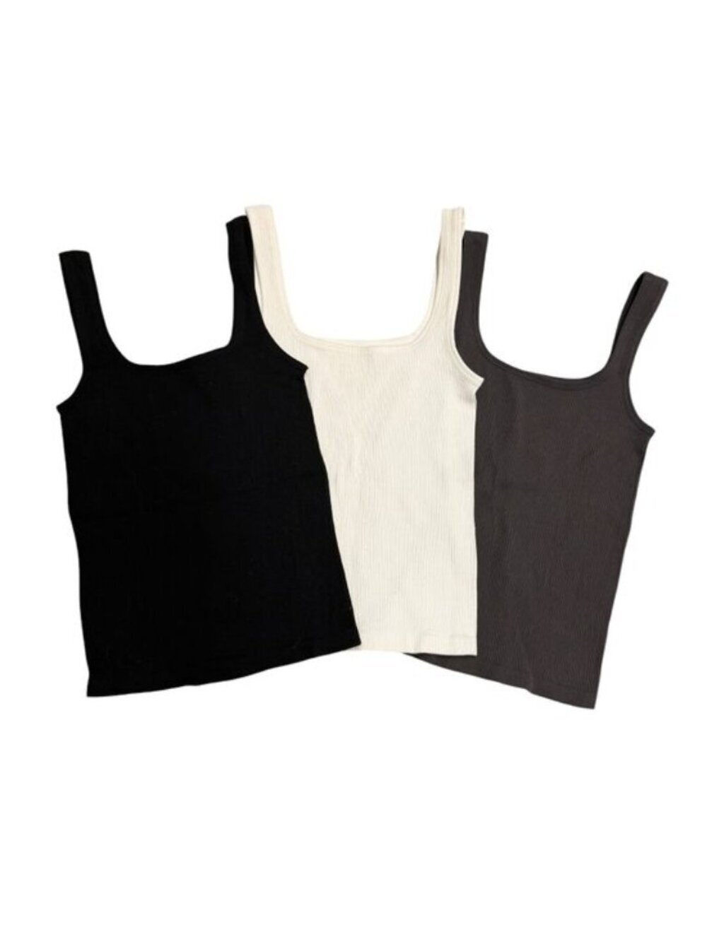 NWOT ODODOS 3-Pack Ribbed Seamless Tank Tops Black White Gray XS/S